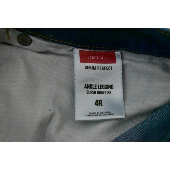 Express Ankle Legging Super High Rise Raw Hem Jeans 4 Stretch Denim Embroidered - Picture 14 of 15